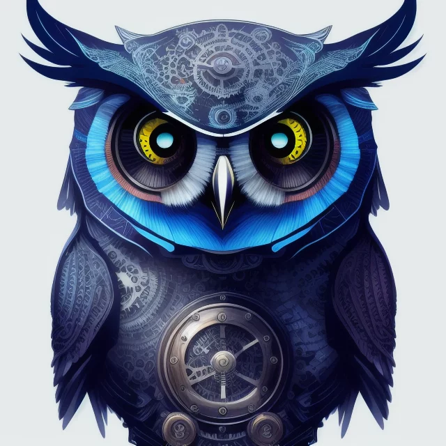 4258958352-Portrait of an owl, steampunk, indigo blue, colorful, illustration, highly detailed, simple, smooth, and clean vector, no jagged.webp